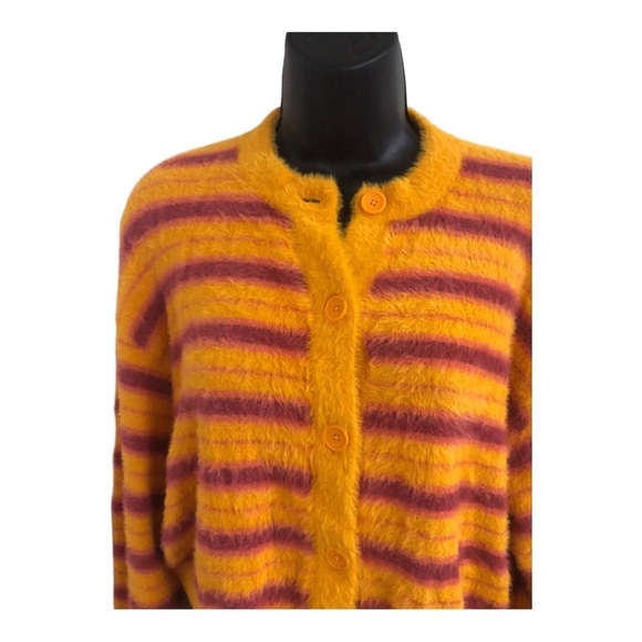 levi’s orange pink stripe fuzzy cardigan sweater size small brand new - Picture 6 of 12